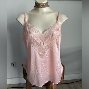 Vintage Vanity Fair Nylon & Lace Pink Peach Light Coral Camisole Nighty Tank Top